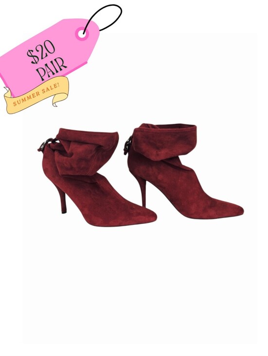 Nine West Shoes - Nine West Wine Red Suede Pointed-Toe Fold-Over Slouch Ankle Booties